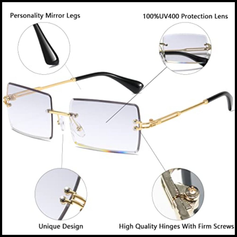 Rimless Rectangle Sunglasses Ultralight UV400 Eye… - image 2